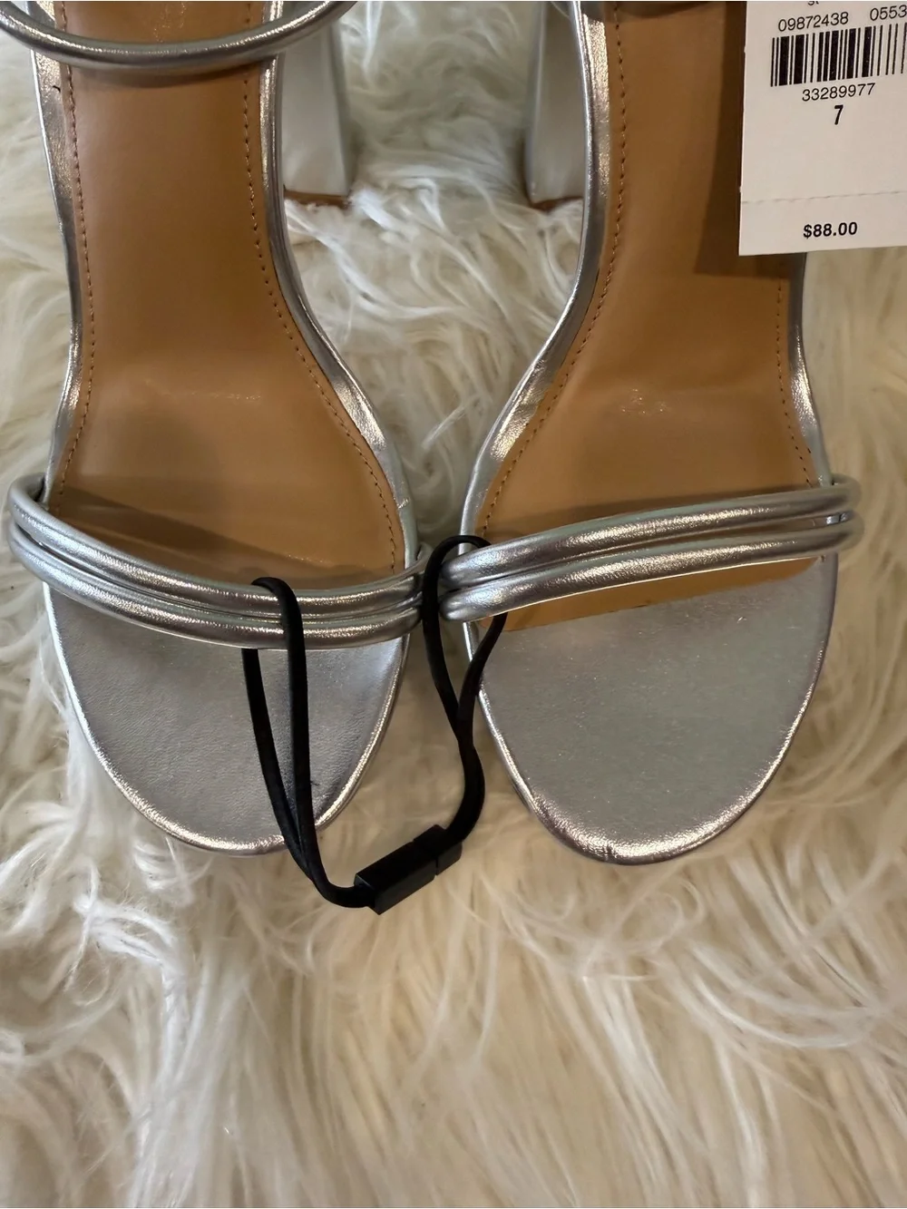 Express Silver Metallic Double-Ankle Block Heel Sandals Size 7
